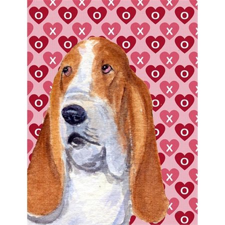 PATIOPLUS 11 x 15 In. Basset Hound Hearts Love And Valentines Day Portrait Flag; Garden Size PA251970